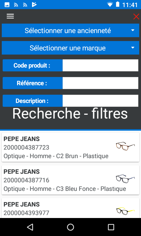 Android capture lecteur main recherche filtres RFID Access France Sécurité